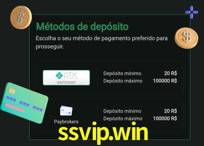 O cassino ssvip.win oferece uma grande variedade de métodos de pagamento